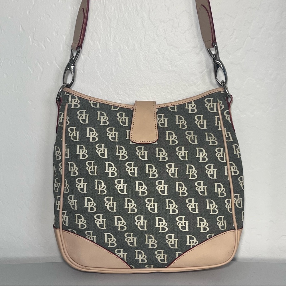 Dooney & Bourke Signature Logo Grey Canvas Shoulder Bag
